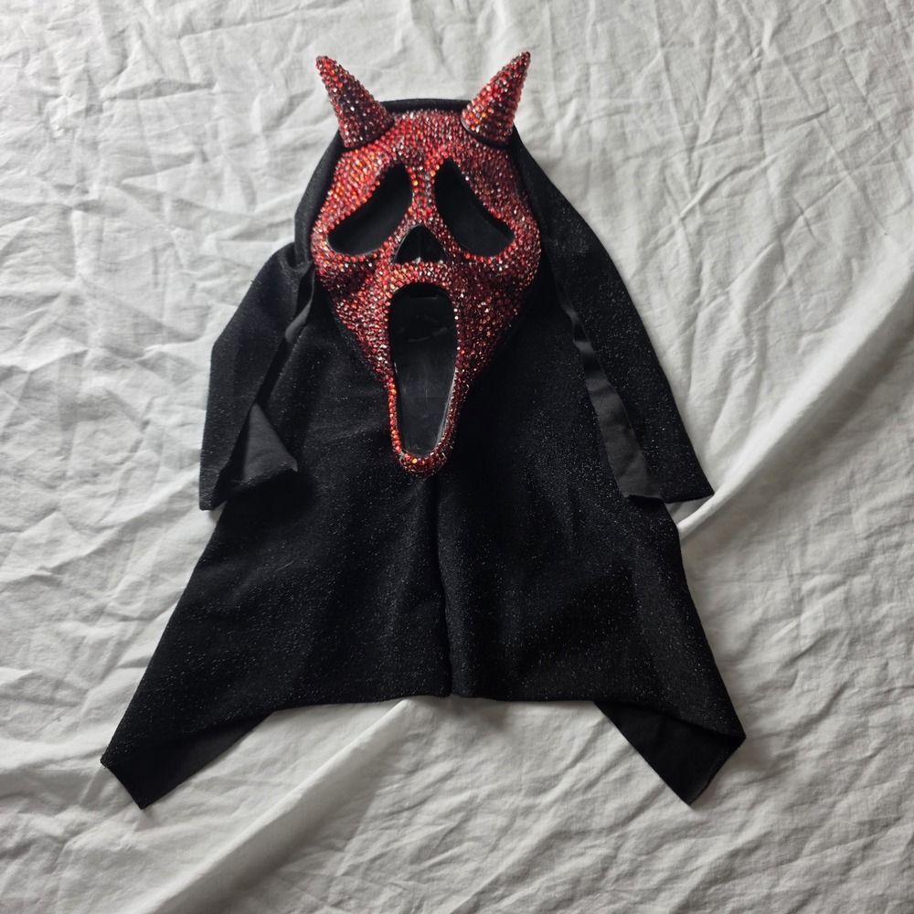 Scream Ghost Face Devil Bling Mask Red Sparkle Hood Halloween Horror